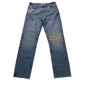Free People We The Free Jeans Women's 26 Light Wash High Rise Straight Raw Hem